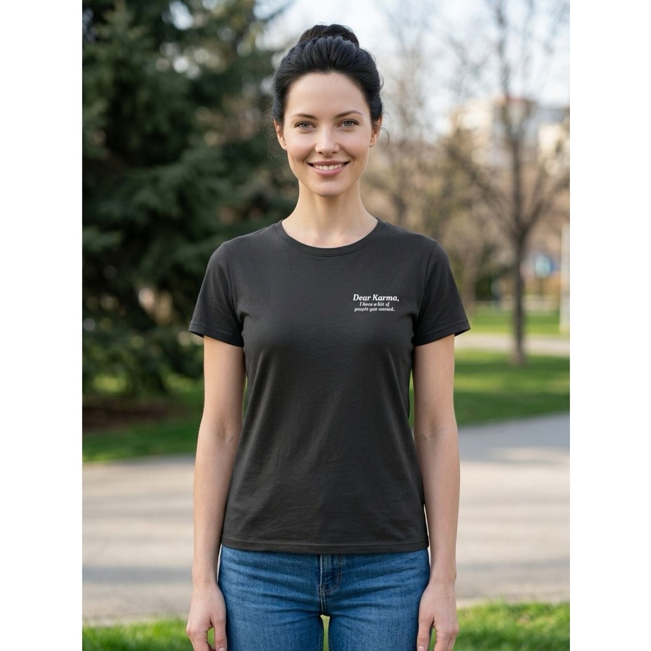 Euc Women’s Black Short Sleeve Graphic T-Shirt “Dear Karmapeople You Missed”- M